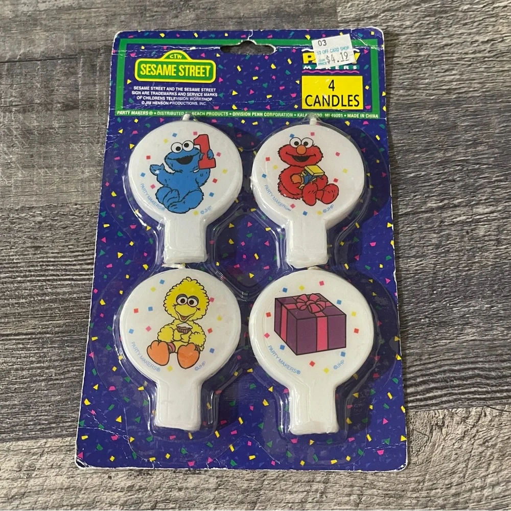 Vintage Sesame Street “You’re 1!” Birthday Cake Candle Elmo Big Bird Cookie New
